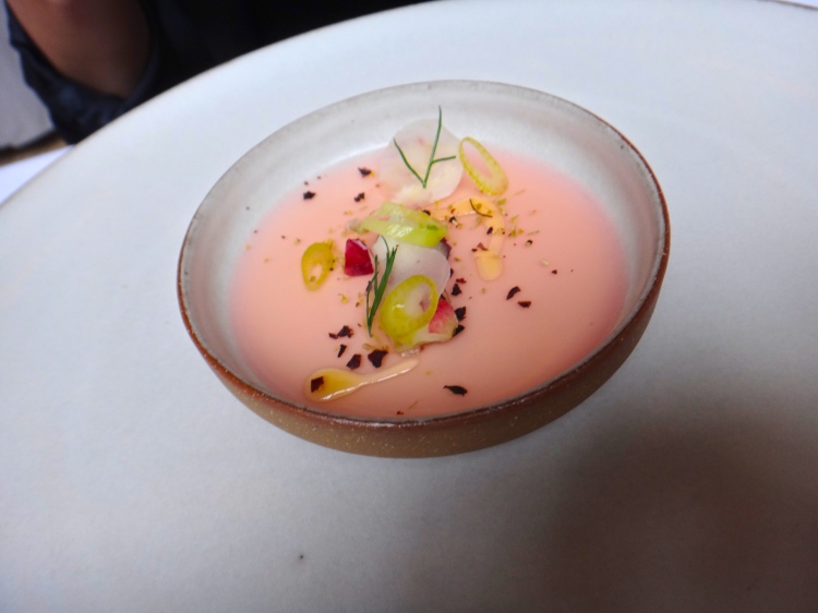 Goat Cheese Pannacotta with Rhubarb Gelee